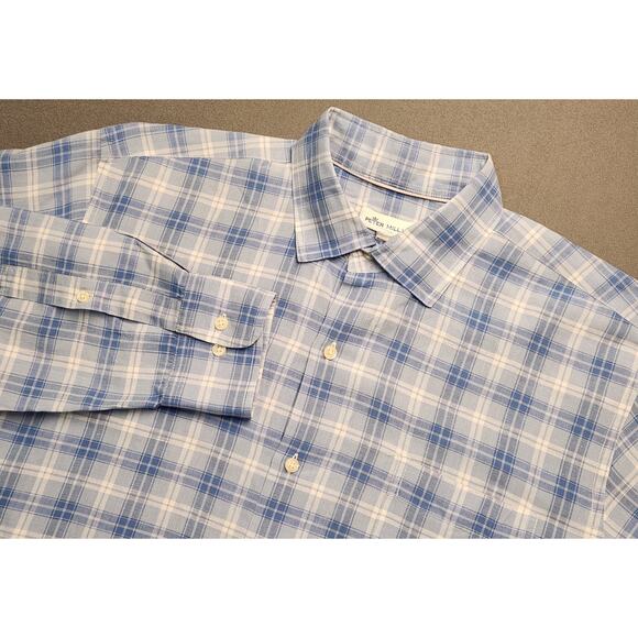 Peter millar Other - Peter Millar Shirt Mens Size Large Blue Plaid Linen Blend Long‎ Sleeve Button-up
